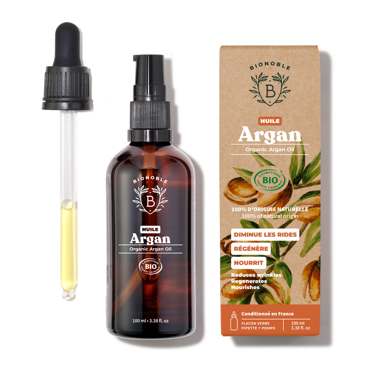 Huile D'argan 100% Naturelle Ailya — Soin Peau & Cheveux, 100 Ml, Sans Alcool Ni Ammoniaque